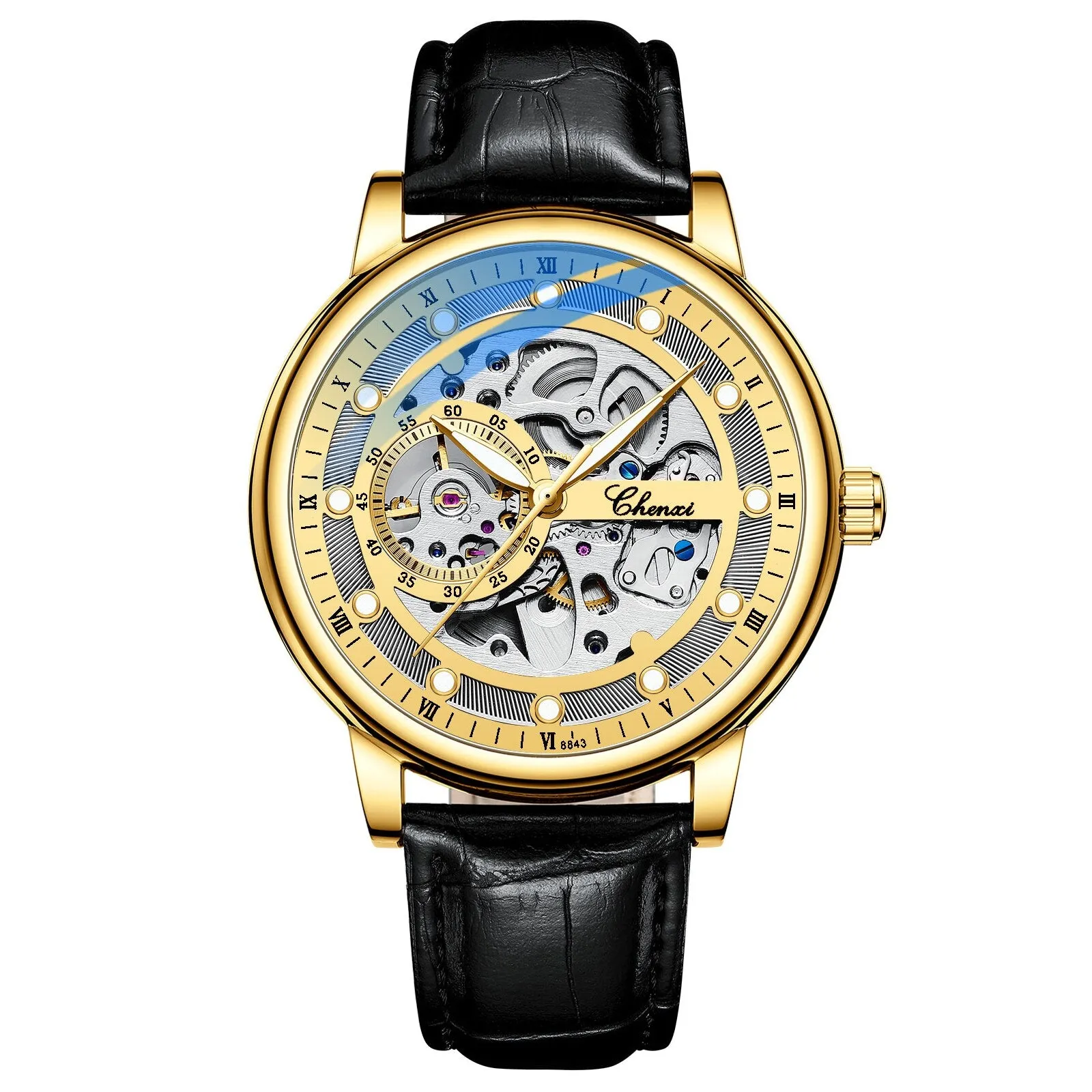CHENXI Automatic Mechanical Watches Business Waterproof Tourbillon Self Winding Wrist Watches Leather Quartz Watch