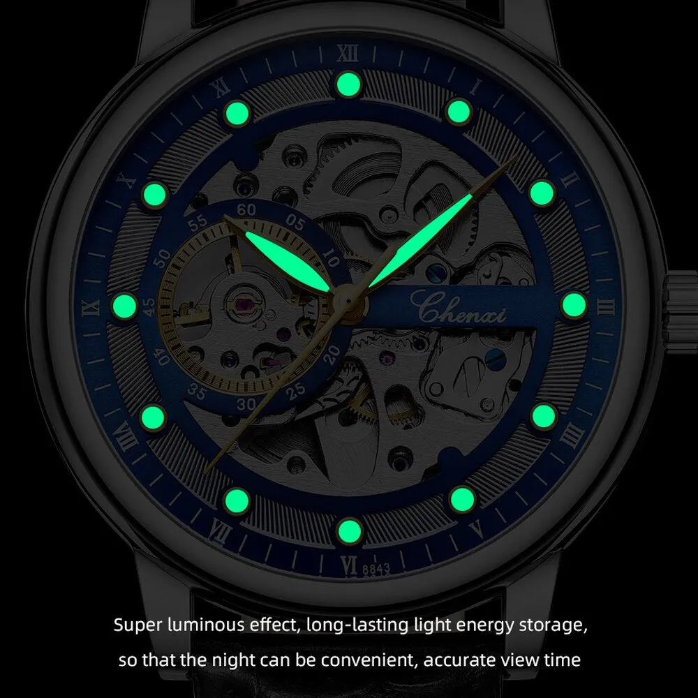 CHENXI Automatic Mechanical Watches Business Waterproof Tourbillon Self Winding Wrist Watches Leather Quartz Watch