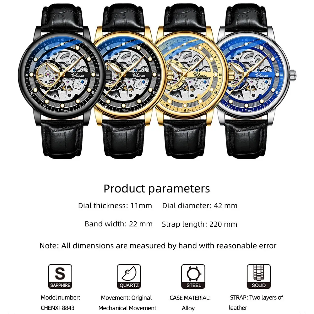 CHENXI Automatic Mechanical Watches Business Waterproof Tourbillon Self Winding Wrist Watches Leather Quartz Watch