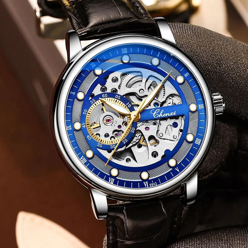 CHENXI Automatic Mechanical Watches Business Waterproof Tourbillon Self Winding Wrist Watches Leather Quartz Watch