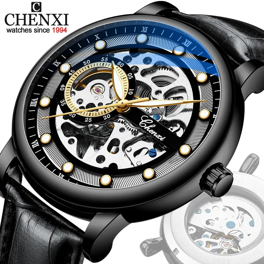 CHENXI Automatic Mechanical Watches Business Waterproof Tourbillon Self Winding Wrist Watches Leather Quartz Watch
