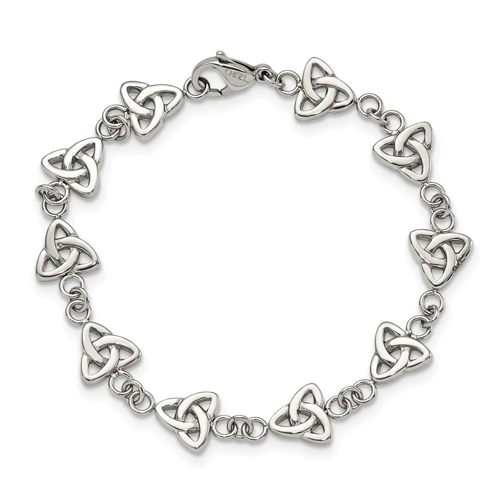 Chisel Stainless Steel Polished 7 inch Trinity Knot Link Bracelet