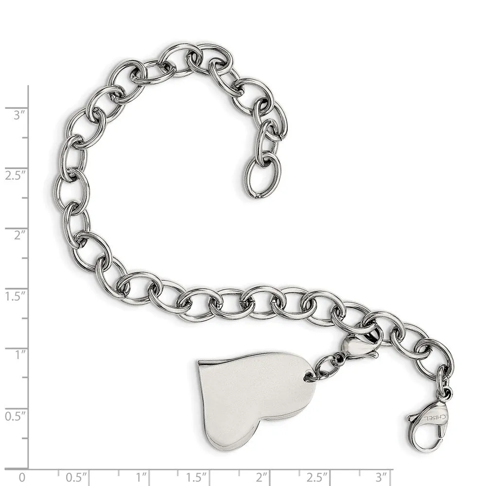 Chisel Stainless Steel Polished Link with Heart Lobster Clasp Charm 8 inch Bracelet