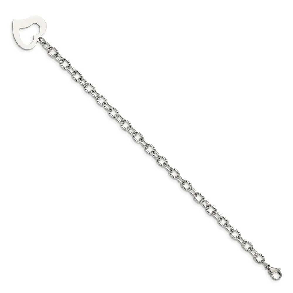 Chisel Stainless Steel Polished Open Link with Open Heart 8.5 inch Bracelet