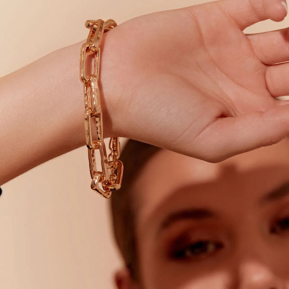 Chunky Rectangle Chain Link Bracelet (Silver)