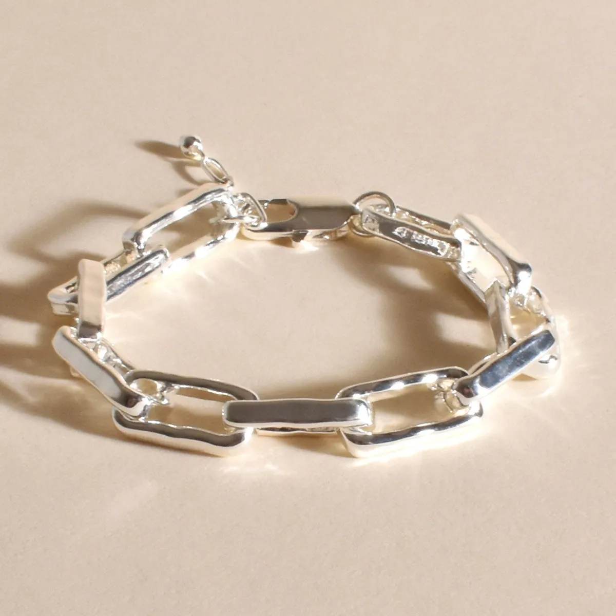 Chunky Rectangle Chain Link Bracelet (Silver)