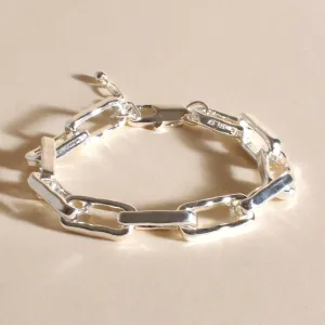 Chunky Rectangle Chain Link Bracelet (Silver)