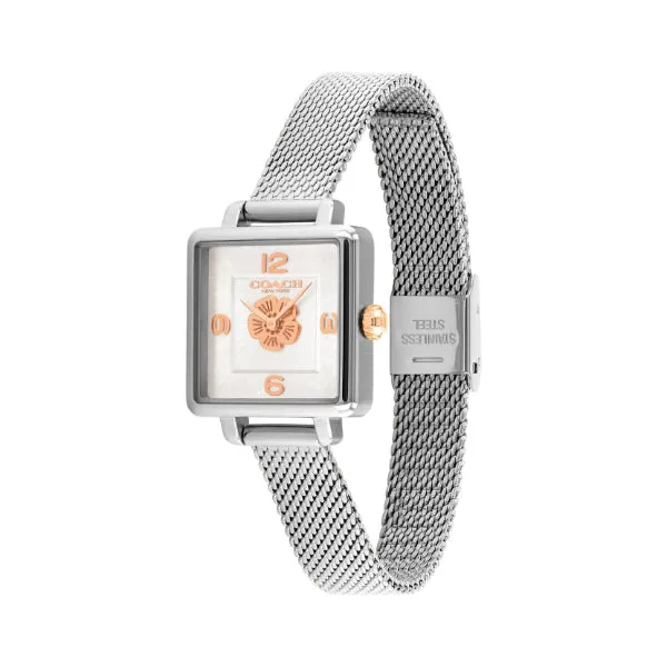 Coach Cass Silver Mesh Bracelet White Dial Quartz Watch for Ladies - 14503697
