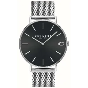 Coach Charles Silver Mesh Bracelet Black Dial Quartz Watch for Gents - 14602144