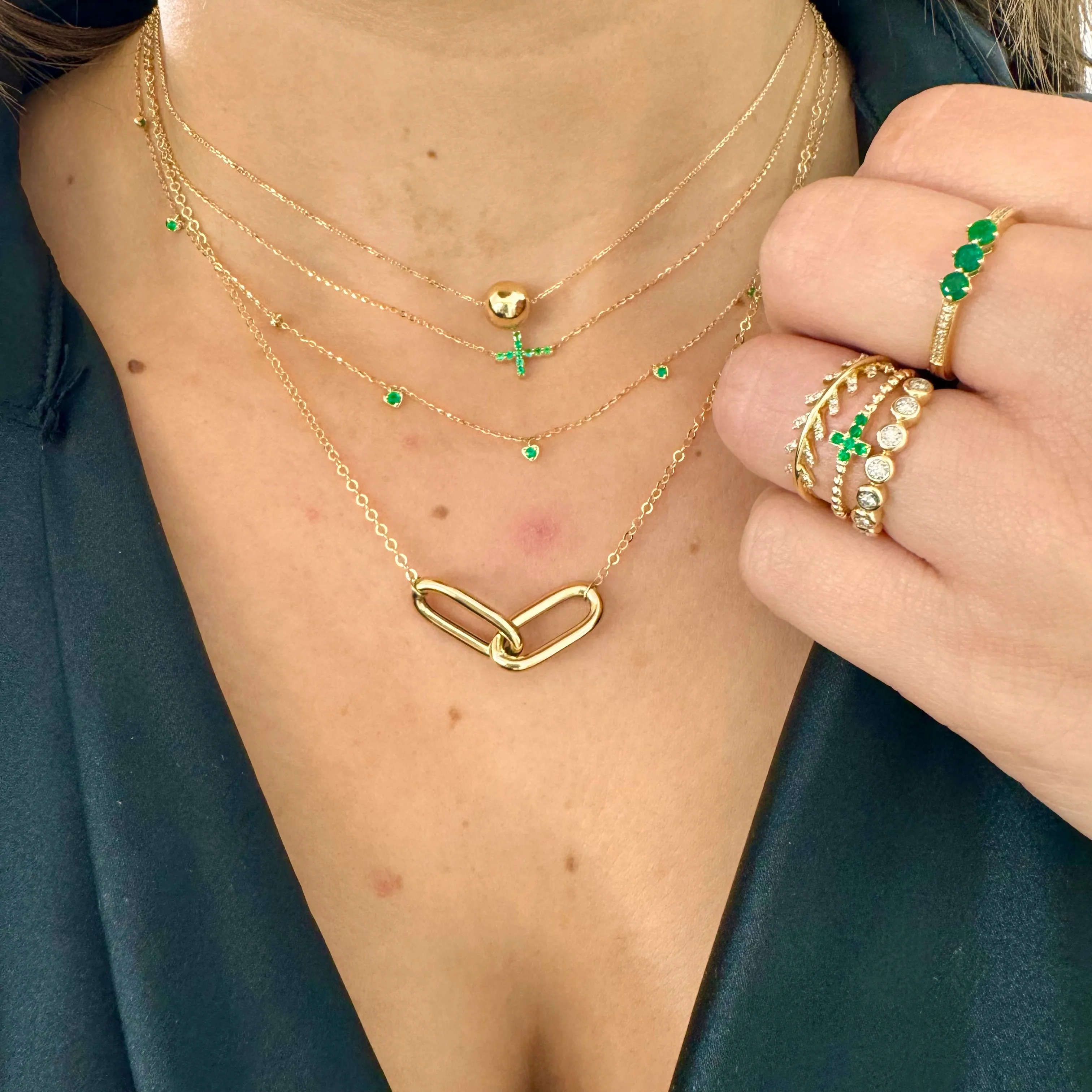 Color Stone Side Cross Necklace