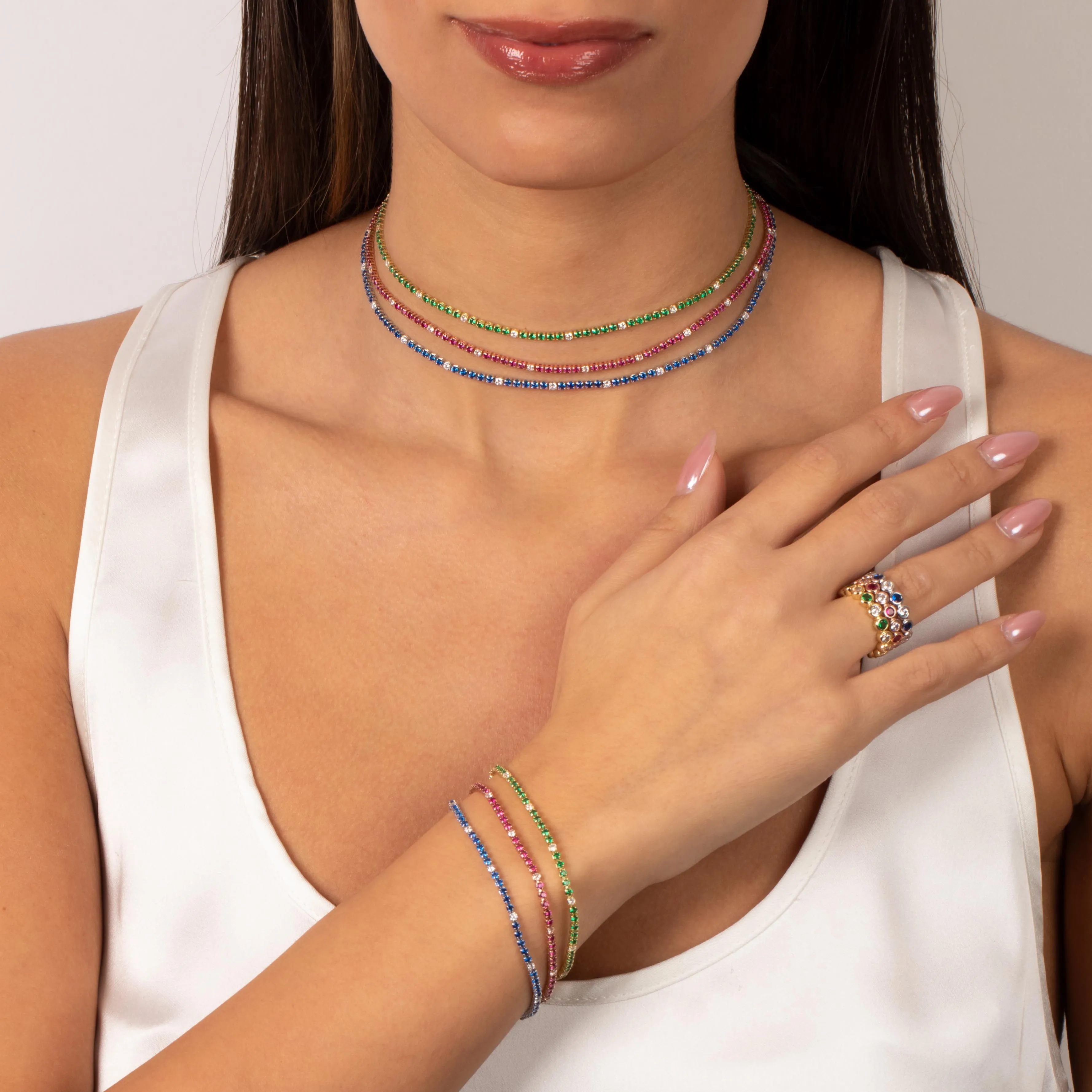 Colored CZ Accented Tennis Choker