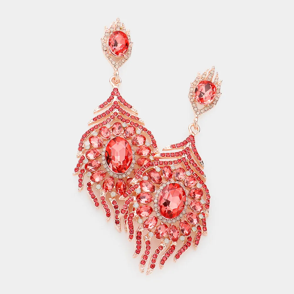 Coral Crystal and Rhinestone Chandelier Earrings | Pageant Earrings | 592137