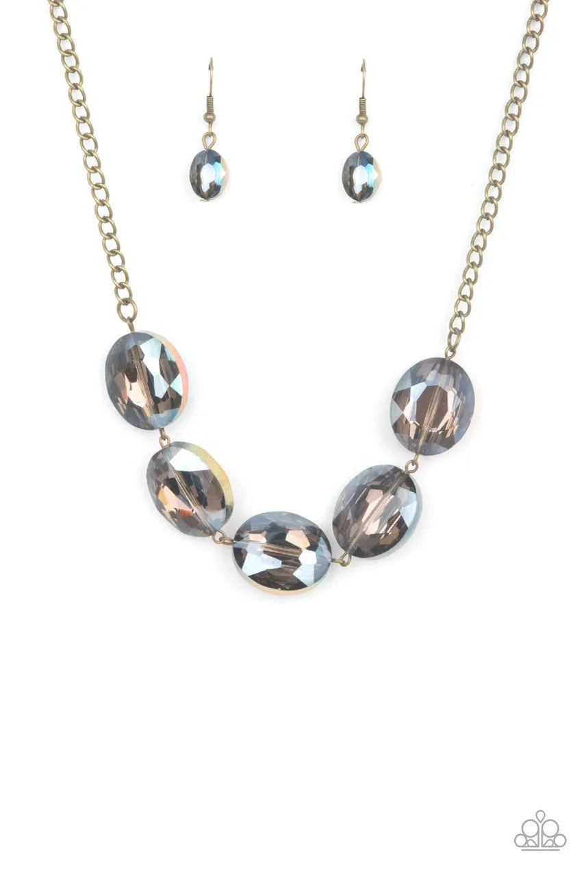 Cosmic Closeup - Brass - Oil Spill Bead Paparazzi Short Necklace