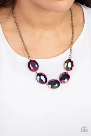 Cosmic Closeup - Brass - Oil Spill Bead Paparazzi Short Necklace