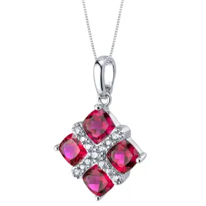 Created Ruby Quad Pendant Necklace in Sterling Silver 2.75 Carats