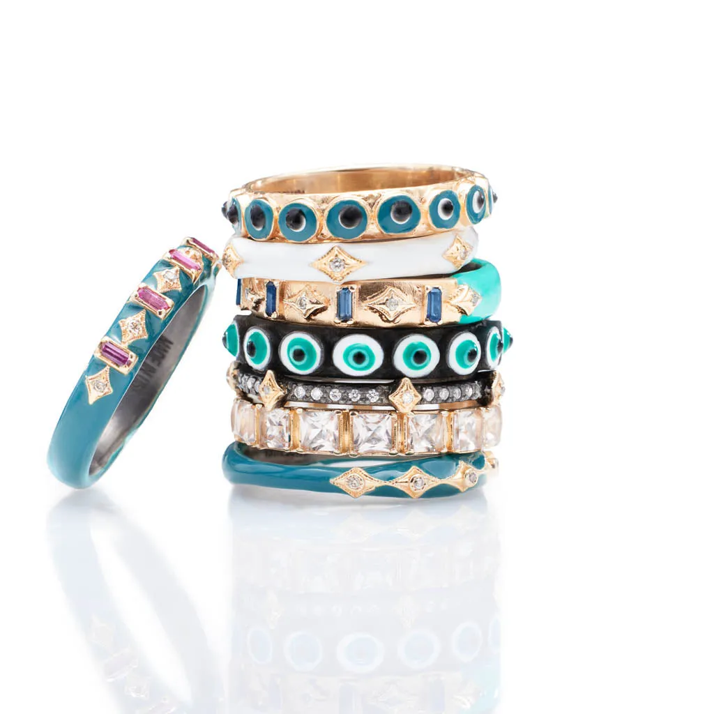 CRIVELLI AND BLUE BAGUETTE ENAMEL STACK RING