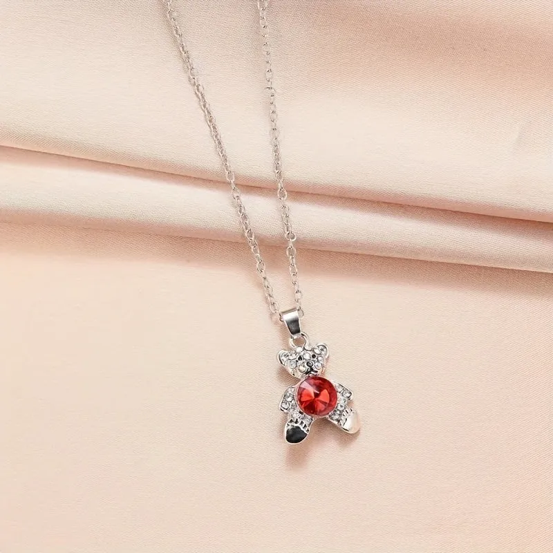 Crystal Bear Necklace For Men And Women Ruby Pendant Anniversary Gift