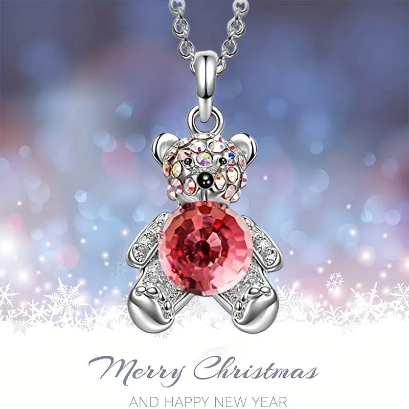 Crystal Bear Necklace For Men And Women Ruby Pendant Anniversary Gift