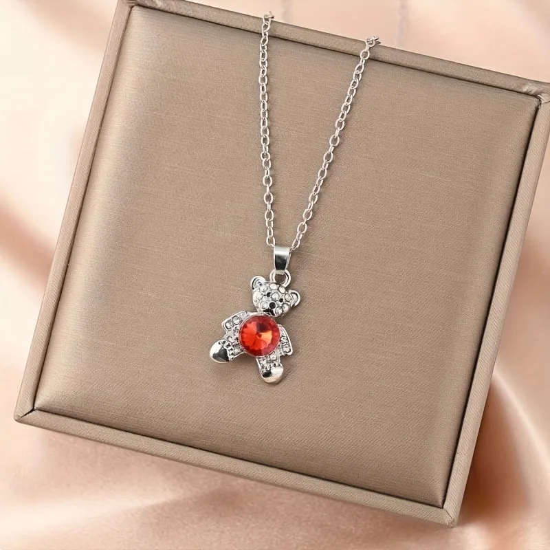 Crystal Bear Necklace For Men And Women Ruby Pendant Anniversary Gift