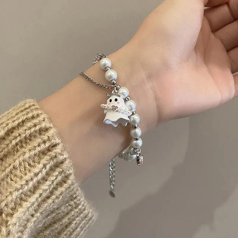 Crystal Star Pentagram Pearl Beaded Bracelet for Women Vintage Aesthetic Charm Double Layer Chain Bracelet Jewelry Gift