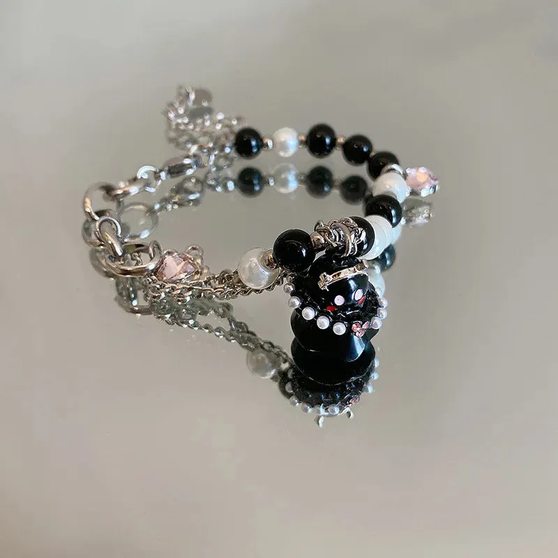 Crystal Star Pentagram Pearl Beaded Bracelet for Women Vintage Aesthetic Charm Double Layer Chain Bracelet Jewelry Gift