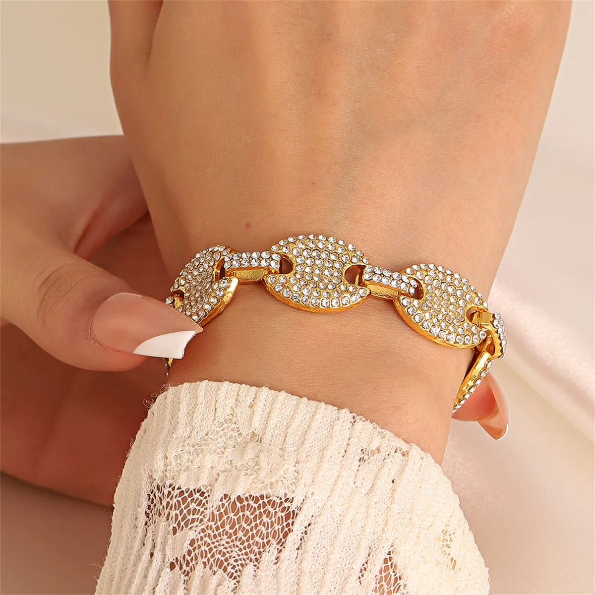 Cubic Zirconia & 18K Gold-Plated Oval Station Bracelet