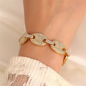 Cubic Zirconia & 18K Gold-Plated Oval Station Bracelet