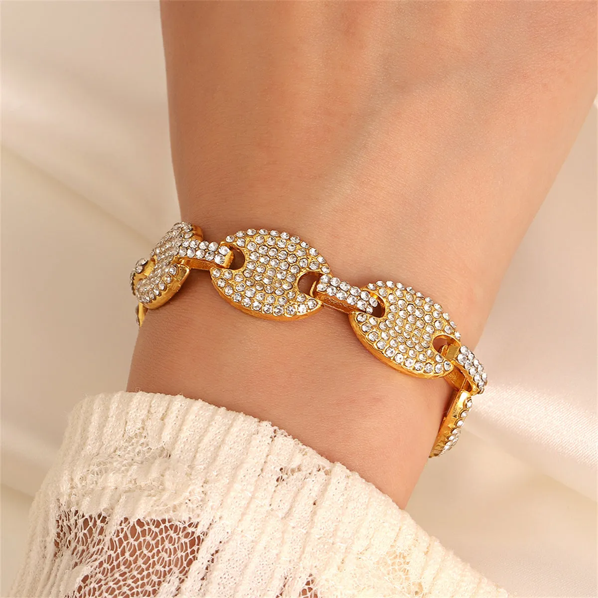 Cubic Zirconia & 18K Gold-Plated Oval Station Bracelet