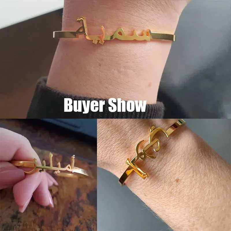 Custom Arabic Name Bangle Bracelets For Women Stainless Steel Gold Plated Personalized Letter Bracelet Jewelry Gift bijoux 2023