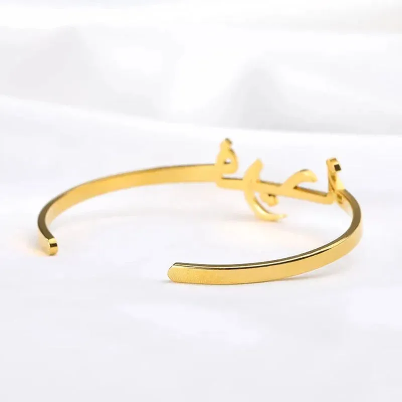 Custom Arabic Name Bangle Bracelets For Women Stainless Steel Gold Plated Personalized Letter Bracelet Jewelry Gift bijoux 2023
