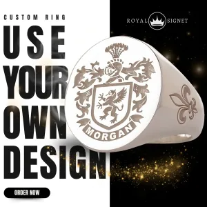 Custom Ring - White Gold Coated - Recessed Design with Side Engravings