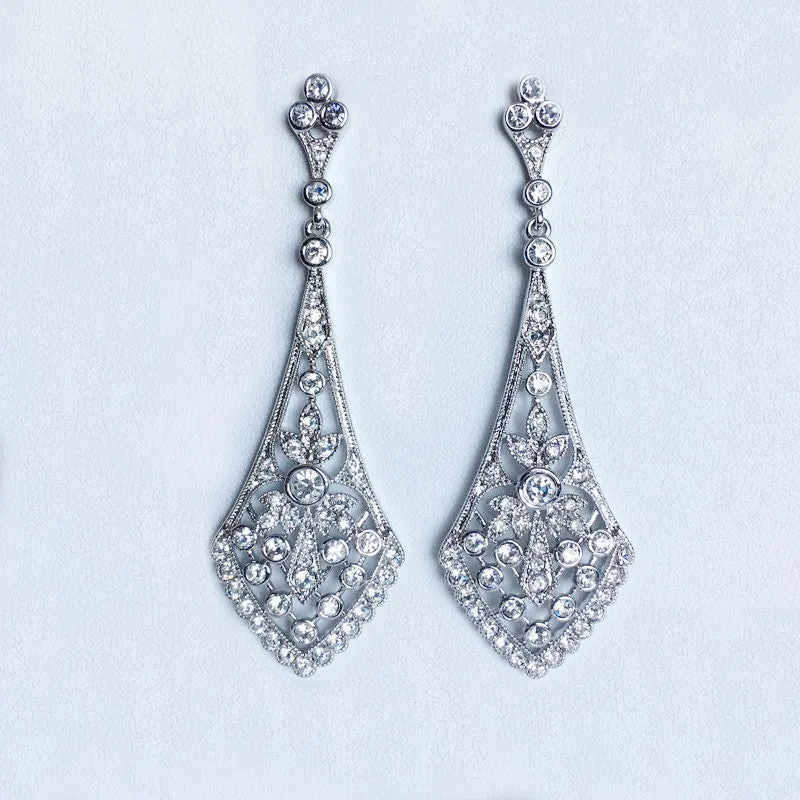 CZ Chandelier Kite Earrings, Silvertone