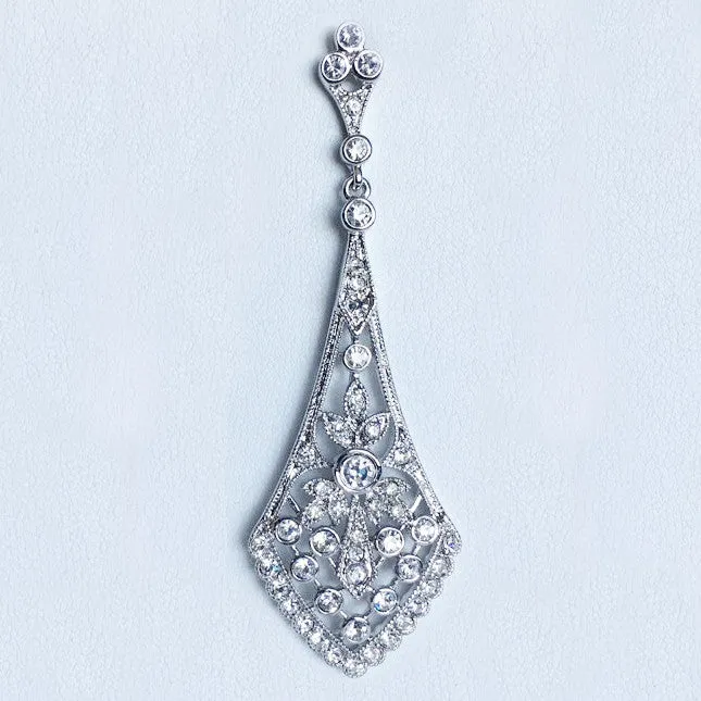 CZ Chandelier Kite Earrings, Silvertone