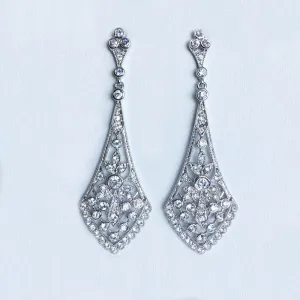 CZ Chandelier Kite Earrings, Silvertone