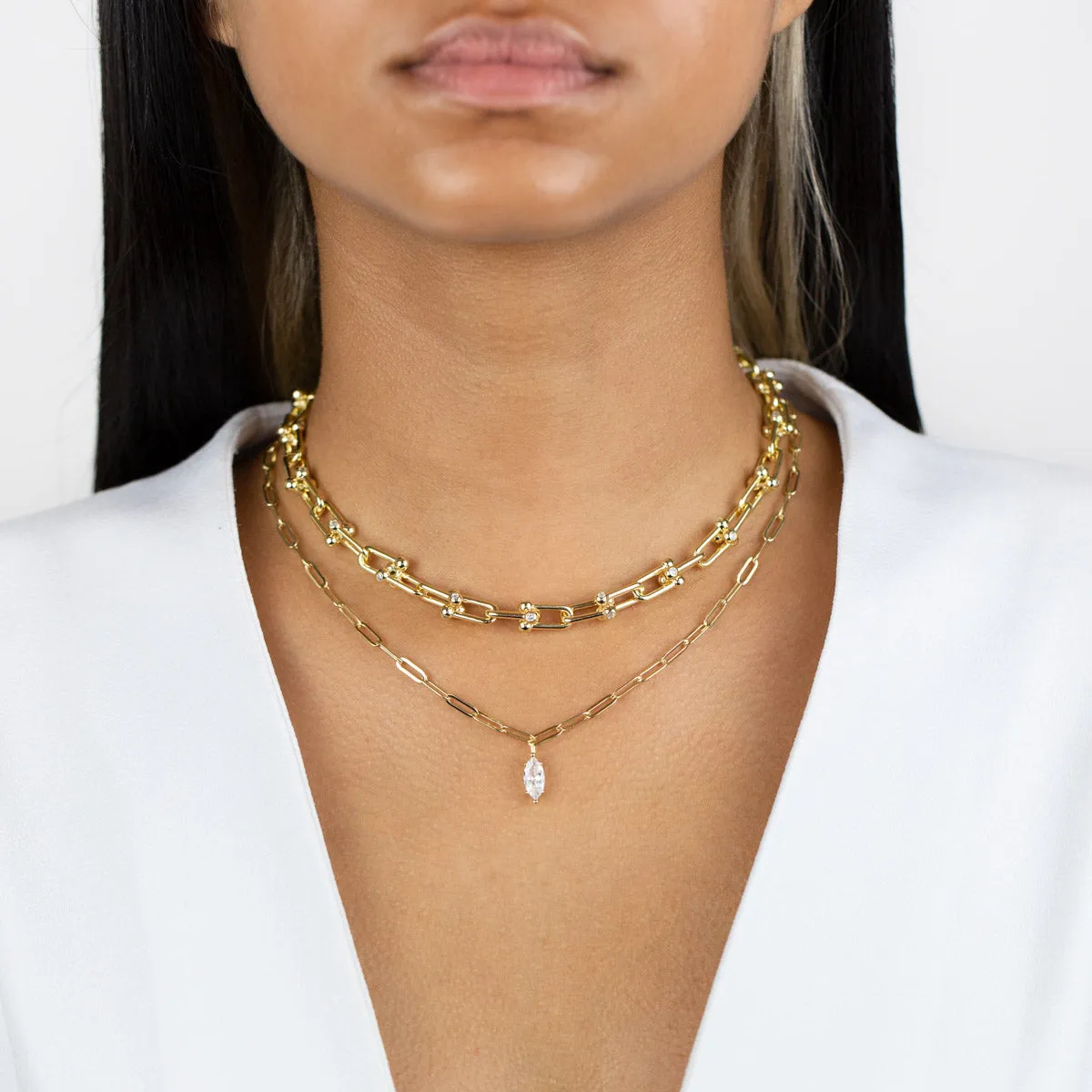 CZ U Chain Link Necklace