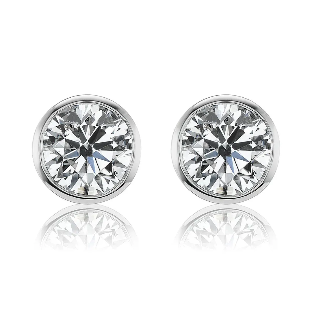 David Weisz Premier White Gold Bezel Martini Diamond Stud Earrings