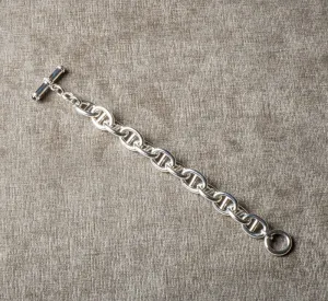 DFS | Sterling Silver Handmade Bar Link Bracelet with Sapphire Toggle