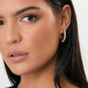 Diamante Detail Hoop Earrings (Gold)
