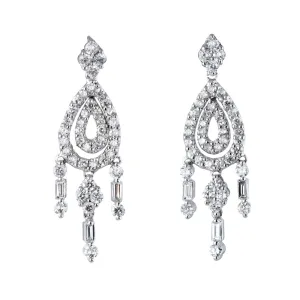 Diamond Chandelier Earrings Estate 18k White Gold Fringe Drops Vintage Jewelry