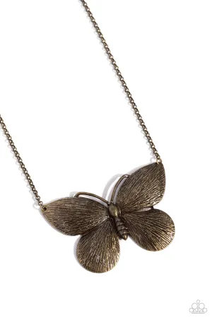 DRAWN to the Wind - Brass - Oversized Butterfly Paparazzi Short Necklace