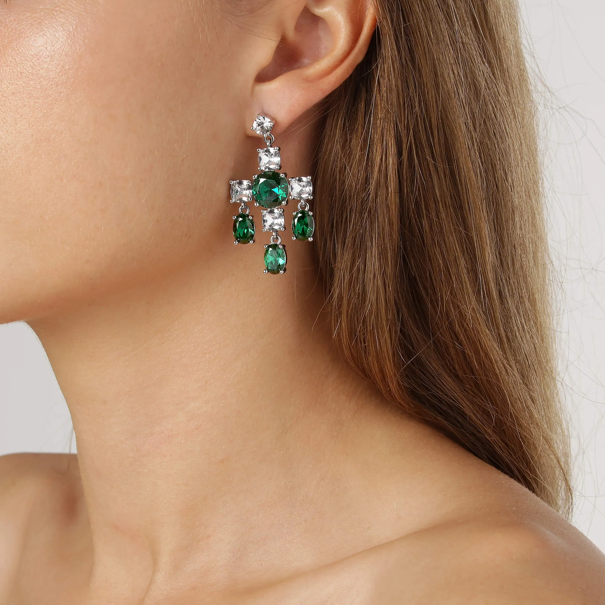 Dyrberg Kern Leonora Silver Statement Drop Earrings - Green