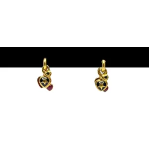 EARRINGS 14K Hoops with 4 Sets of Gold, Sapphire & Ruby Heart Charms