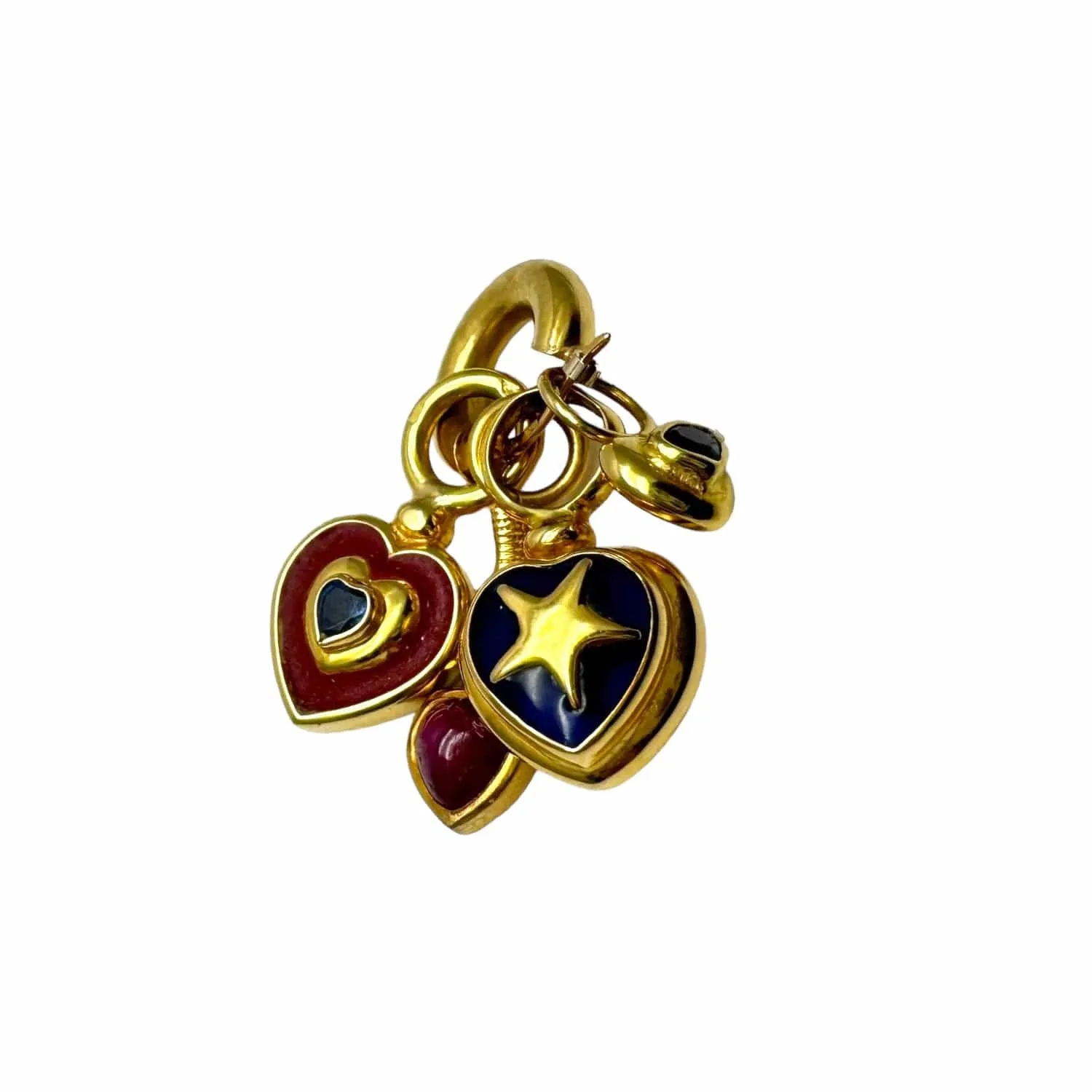 EARRINGS 14K Hoops with 4 Sets of Gold, Sapphire & Ruby Heart Charms