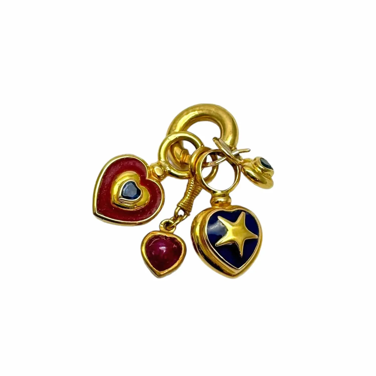 EARRINGS 14K Hoops with 4 Sets of Gold, Sapphire & Ruby Heart Charms