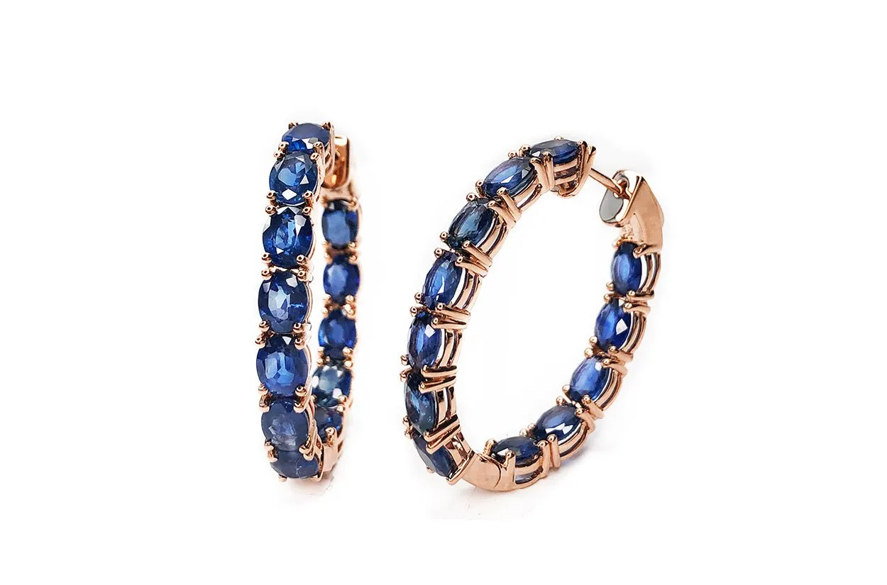 Earrings 18kt Gold Hoops Diamonds & Sapphires