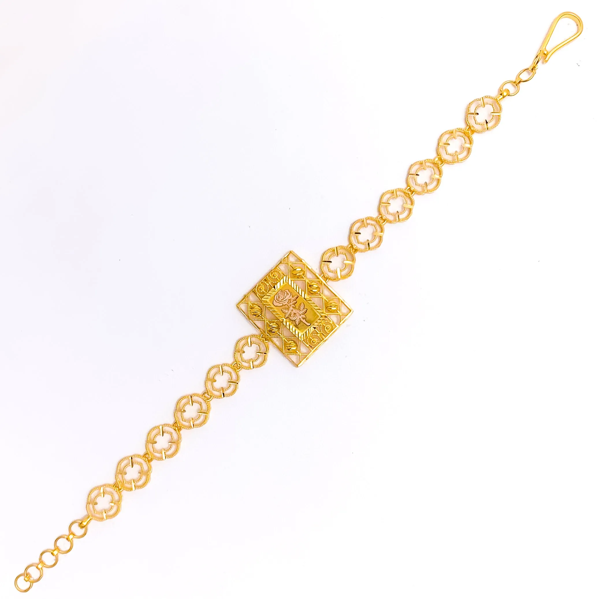 Edgy Geometric Floral Link 21k Gold Bracelet