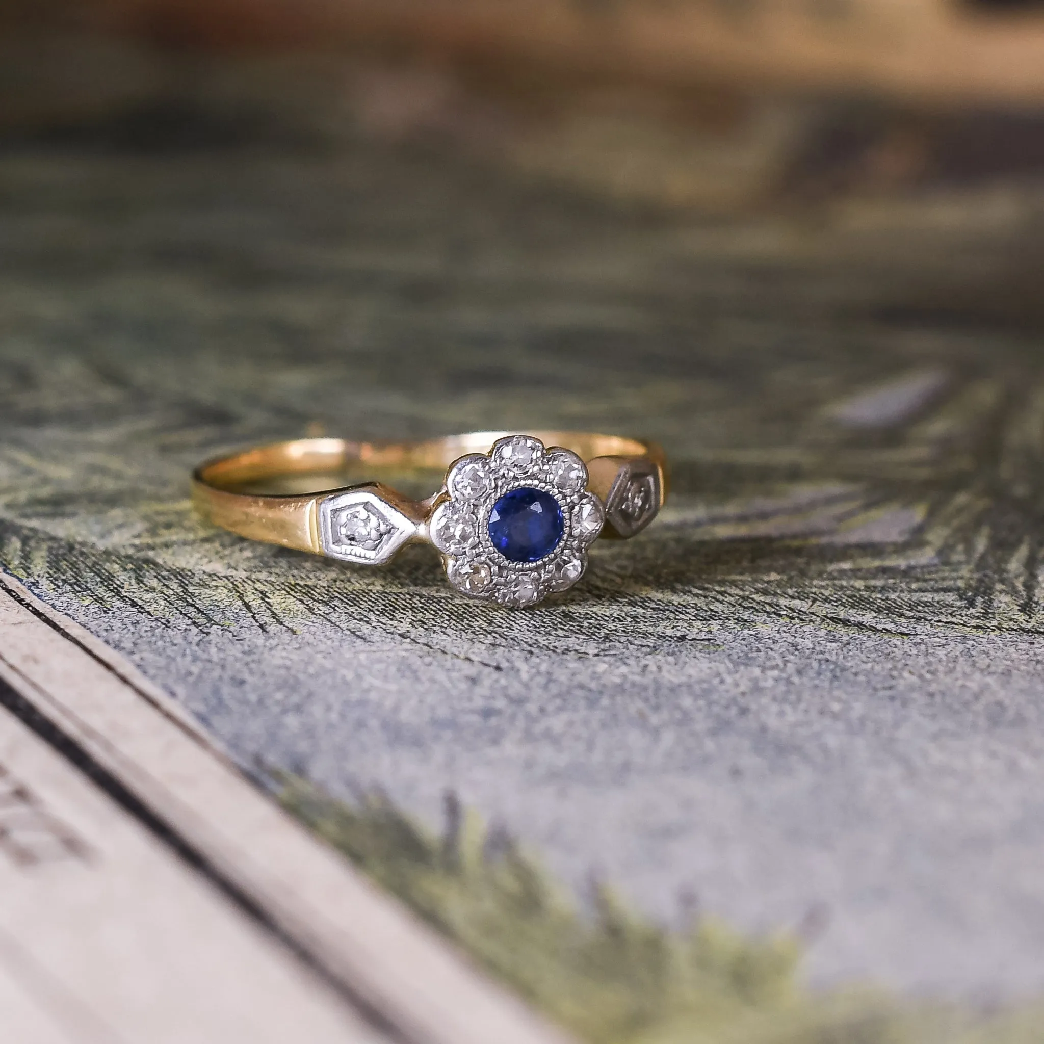 Edwardian Sapphire & Diamond Flower Cluster Ring