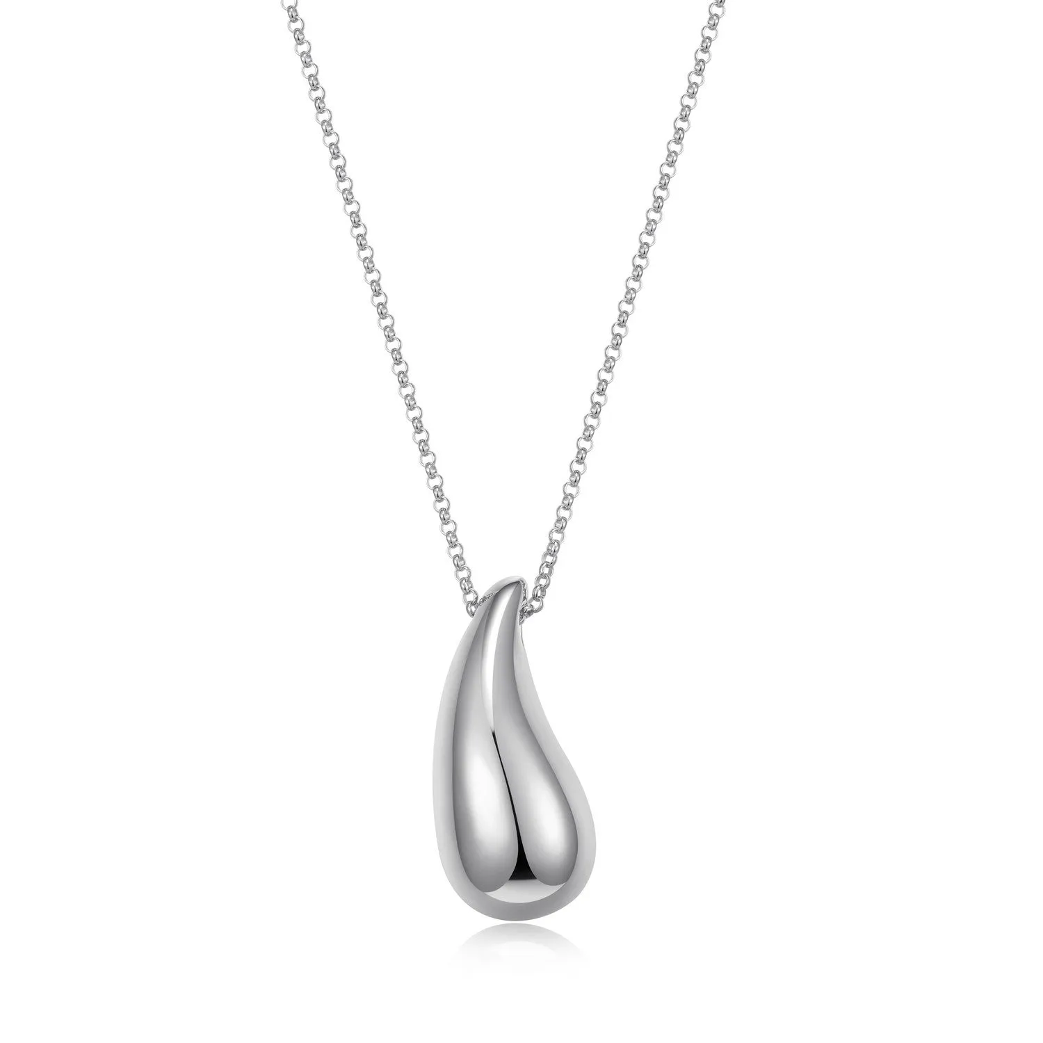 Elle Elle Raindrop Sterling Silver Rhodium Plated Puffy Pear Shape Necklace