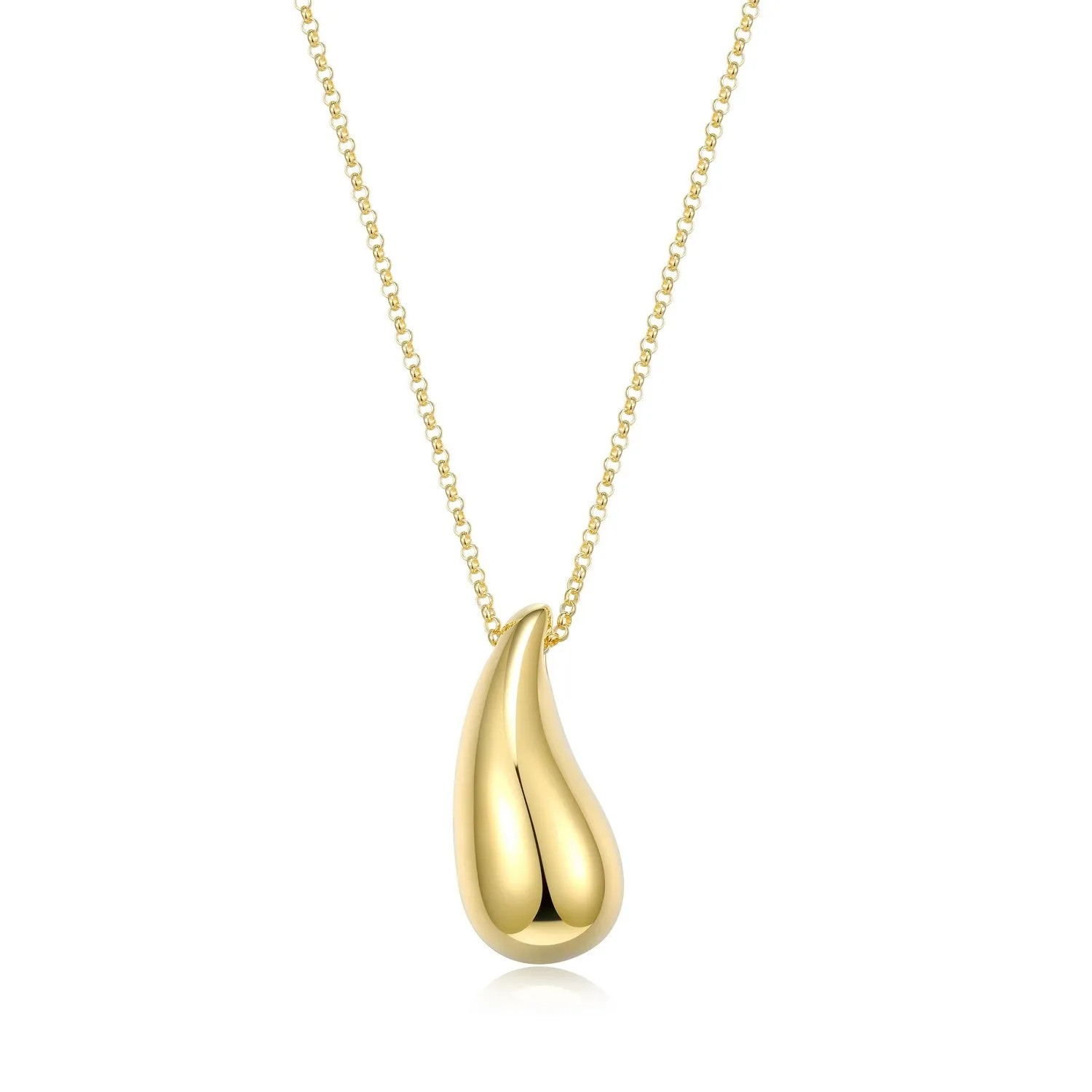 Elle Raindrop Sterling Silver 18K Yellow Gold Plated Puffy Pear Shape Necklace