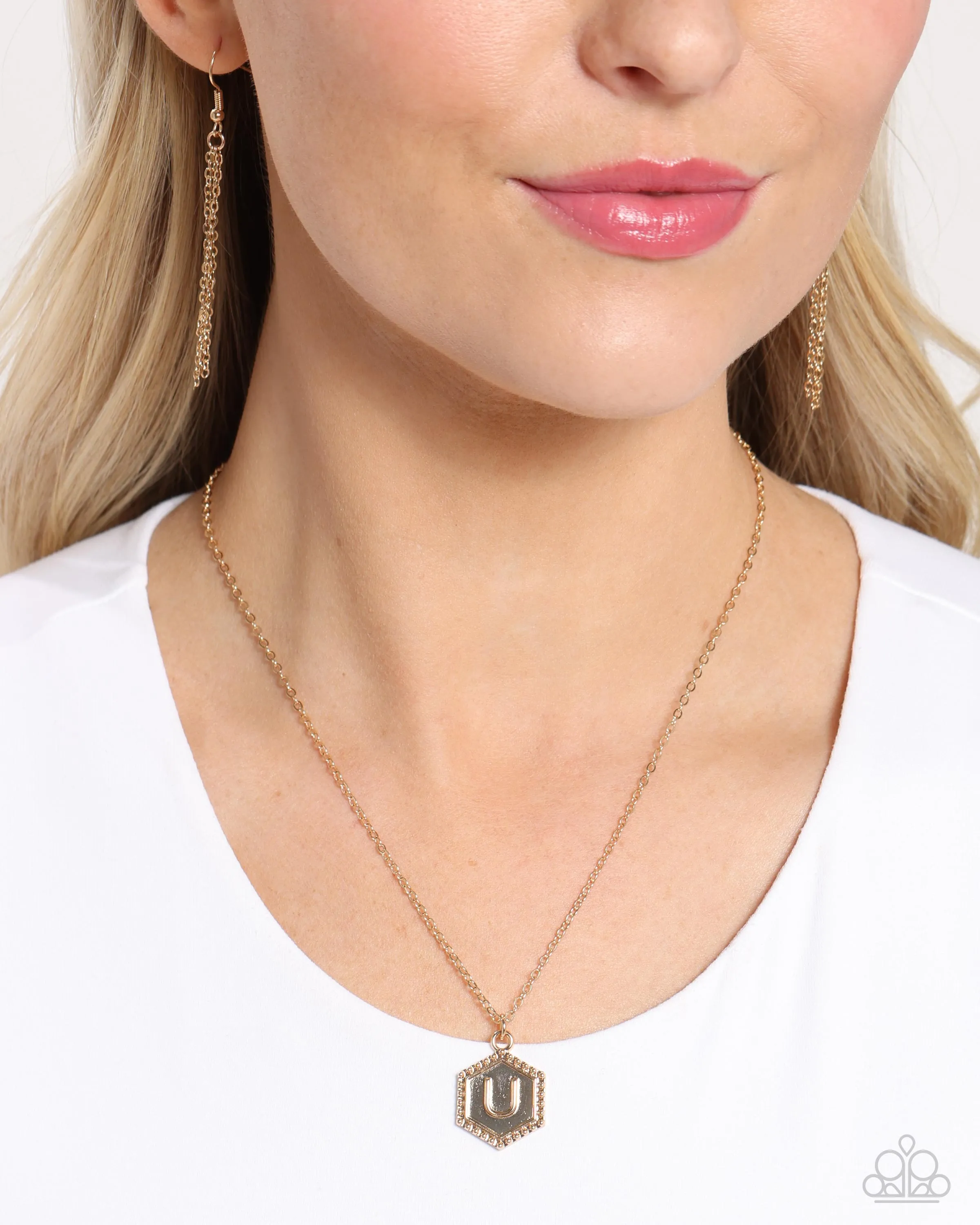 Emblematic Elegance - Gold - U - Initial Pendant Paparazzi Short Necklace